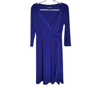 Lauren Ralph Lauren Women's Size 8 Wrap Style Dress Knee Length Stretch Blue